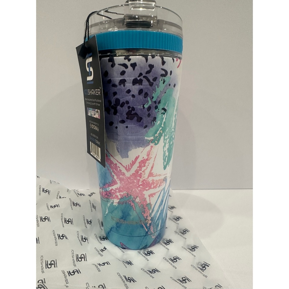 Ice Shaker 26oz Insulated Tumbler Starfish Pink Teal Blue Stainless Steel Cup